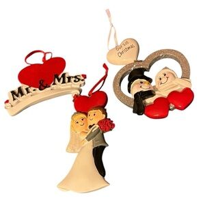 Mr & Mrs Our First Christmas Together Trio of Tree Ornaments Love Marriage